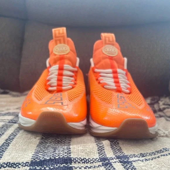 VERSACE MENS NEON ORANGE CHAIN REACTION SNEAKERS - Size 46 - $995 - Picture 2 of 14